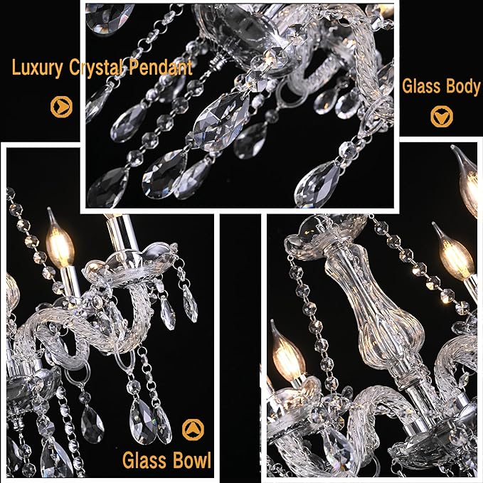 MALOSA Clear Crystal Chandeliers,Vintage Small Chandelier,Glass Mini Chandelier for Dining Room,Girls Bedroom,Living Room,Closet,Wedding Decoration