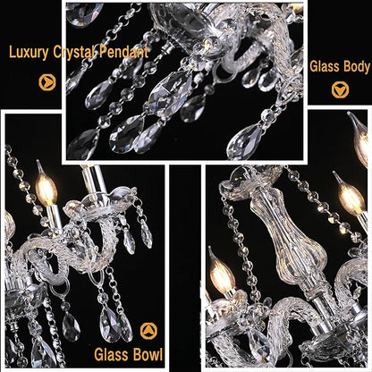 MALOSA Clear Crystal Chandeliers,Vintage Small Chandelier,Glass Mini Chandelier for Dining Room,Girls Bedroom,Living Room,Closet,Wedding Decoration
