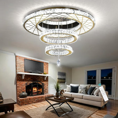 HAIXIANG LED Chandeliers for Dining Room Ceiling Light, 32in Flush Mount Chandelier Light Fixtures with Dimmable Lights Bright Lighting for Living Room Bedroom Entryway Gold