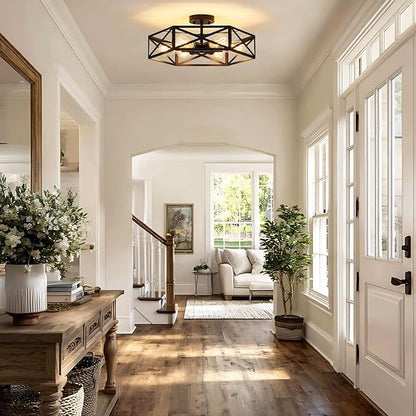 Modern Farmhouse Semi Flush Mount Ceiling Light,Industrial Black Ceiling Lighting Fixture,Hexagonal Close to Ceiling Lights for Kitchen,Living,Dining Room,Bedroom,Foyer,Laundry Room,19.7 Inch