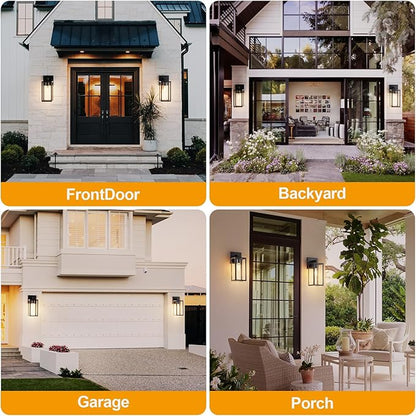 Kalium Porch Lights Outdoor Wall Light Fixture 2pcs, Matte Black, Wall Sconce 12.4 in, Toughened Frame, Clear Glass Shade, Waterproof Lanterns, for Patio, Exterior, Front, Door, Entryway
