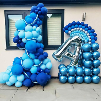 HILAVO Blue Balloon Garland Arch Kit 12 Inch 90 Pcs Metallic Chrome Pearl Baby Light Dark Royal Blue Latex Balloons for Winter Wonderland Baby Shower Birthday Wedding Ocean Party Decor