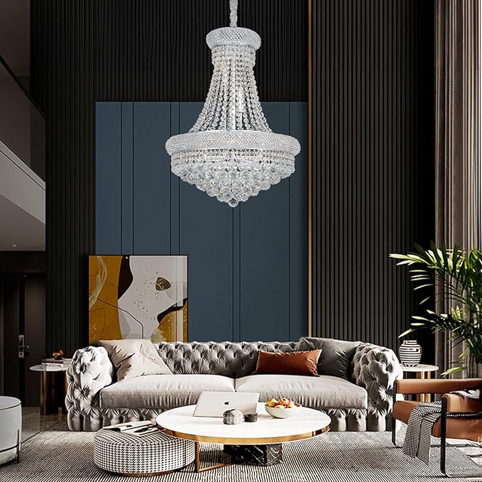 Crystal Chandeliers for Dining Room Light Fixture,Empire Style K9 Crystal Chandeliers for Entryway,12 Lights Chrome Luxury Lighting Fixtures for Living Room Stairway Bedroom Foyer D22 Inch