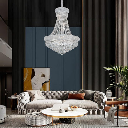 Crystal Chandeliers for Dining Room Light Fixture,Empire Style K9 Crystal Chandeliers for Entryway,12 Lights Chrome Luxury Lighting Fixtures for Living Room Stairway Bedroom Foyer D22 Inch
