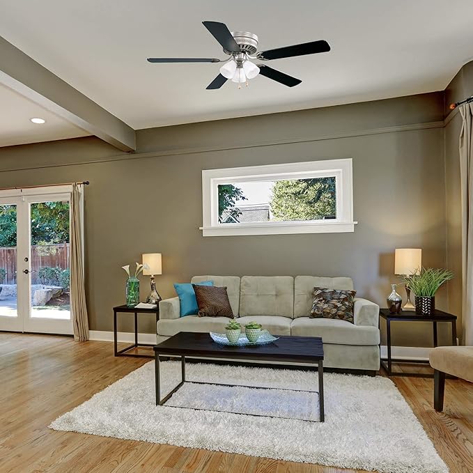 Design House Millbridge 52-Inch Hugger Ceiling Fan with LED Light Kit, 5 Reversible Blades, 3-Speed, Satin Nickel – Design House, 157388-SN