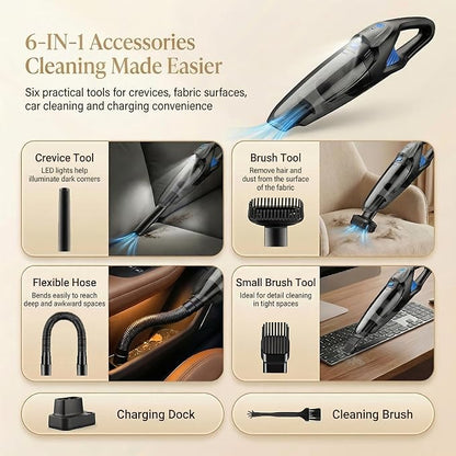 Handheld Vacuum Cordless, 25000Pa Powerful Suction Car Vacuum Portable Cordless with 8000mAh Battery & LED Light, Hand Held Vacuum Rechargeable with HEPA Filters, Home, Car Seats, Pet Hair Blue