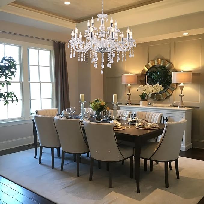 YYSHCHEN Clear Large Crystal Chandelier,15 Lights Large Chandelier for Dining Room, Living Room,Bedroom,Hallway,Entry Way 30.7"