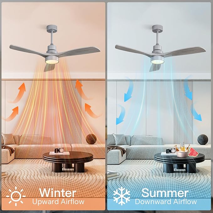 Sofucor Smart Ceiling Fan, 52" Low Profile Ceiling Fans with Lights and Remote, Compatible with Alexa/Google/App, 3-Color Light 6-Speed DC Motor Reversible Timer for Bedroom Living Room Patio Outdoor