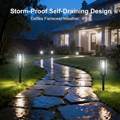 Solar Pathway Lights Outdoor Waterproof IP65, 4 Pack Cool White Solar Walkway Lights, Auto On/Off Outdoor Light for Lawn Garden Patio Driveway Decor Landscape Lighting