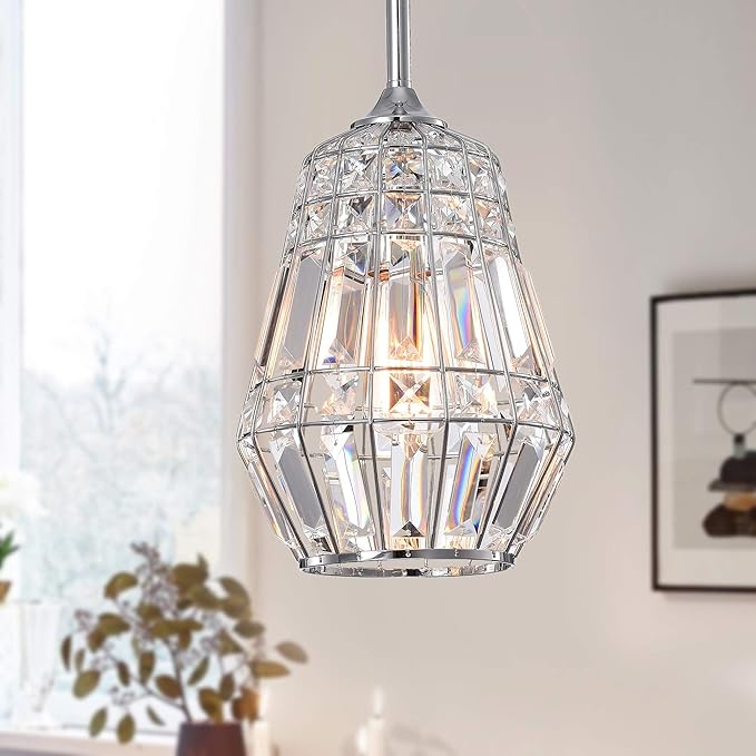 Warehouse of Tiffany HM115/1 Trazi 1-Light Crystal Ceiling Lamp Pendant, Silver