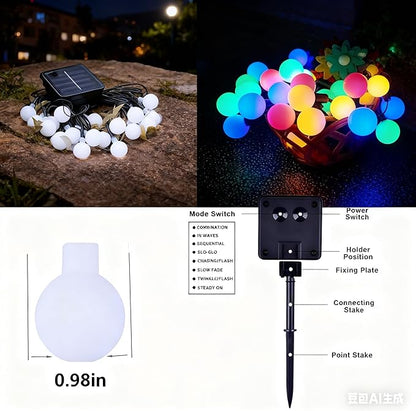 Solar String Lights Outdoor Waterproof, 30 LED 9.8Ft Total, Solar Powered Globe Patio Lights with 8 Lighting Modes for Garden Yard Porch Wedding Party Decor (Multicolor)