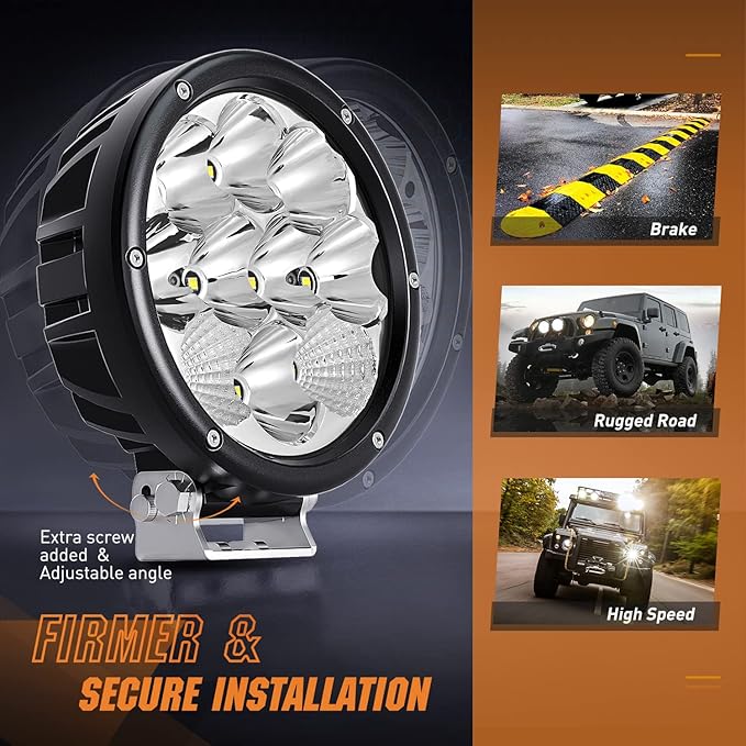 Nilight 5.7 Inch Round 50W LED Driving Light w/ 16AWG DT Connector Wiring Harness 6500LM IP68 Spot Flood Combo Work Lamp for Offroad ATV UTV SUV Motorcycle Truck Tractor Boat