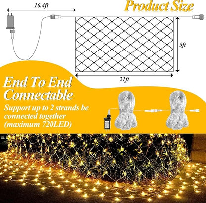 LitHome 21ft x 5ft Christmas Net Lights, 360 LED Mesh Fairy String Lights with 8 Modes, Connectable Plug in Waterproof Mesh Lights for Bushed,Trees,Yard,Patio,Garden Decorations(Warm White)