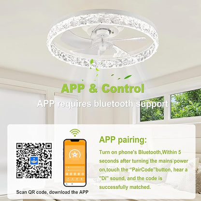 DAMINY Ceiling Fans with Lights and Remote, 6CCT,Dimmable Low Profile Ceiling Fan with Light, Flush Mount Bladeless Ceiling Fan,6 Speeds,20 inch Black Modern