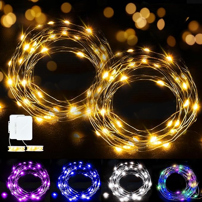 Aogist LED Fairy Lights, 16 ft 50 LEDs Firefly Lights Battery Operated String Lights for Bedroom DIY Mason Jar Wedding Party Halloween Christmas Festival Decoration (2, Warm White)