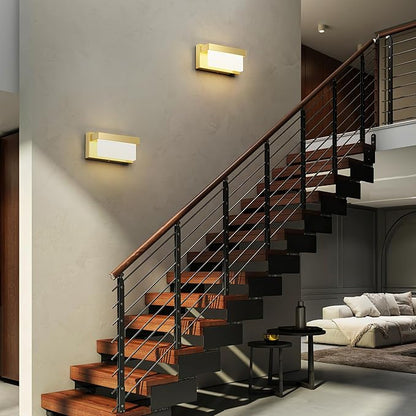 Wall Sconce Gold Wall Light with On/Off Switch 8 inch LED Wall Lamp Acrylic Lampshade 4000K Sconce Wall Lighting