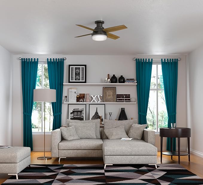 Hunter 44 inch Indoor Ceiling Fan with LED Light and Remote Control - Bronze Modern Ceiling Fan, Low Profile Mount, 4 Blades, For Bedroom, Living Room, or Kitchen, Quiet - Dempsey 59445, Noble Bronze