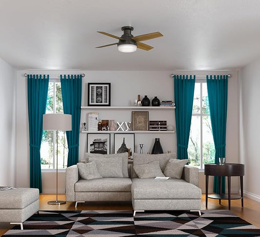 Hunter 44 inch Indoor Ceiling Fan with LED Light and Remote Control - Bronze Modern Ceiling Fan, Low Profile Mount, 4 Blades, For Bedroom, Living Room, or Kitchen, Quiet - Dempsey 59445, Noble Bronze