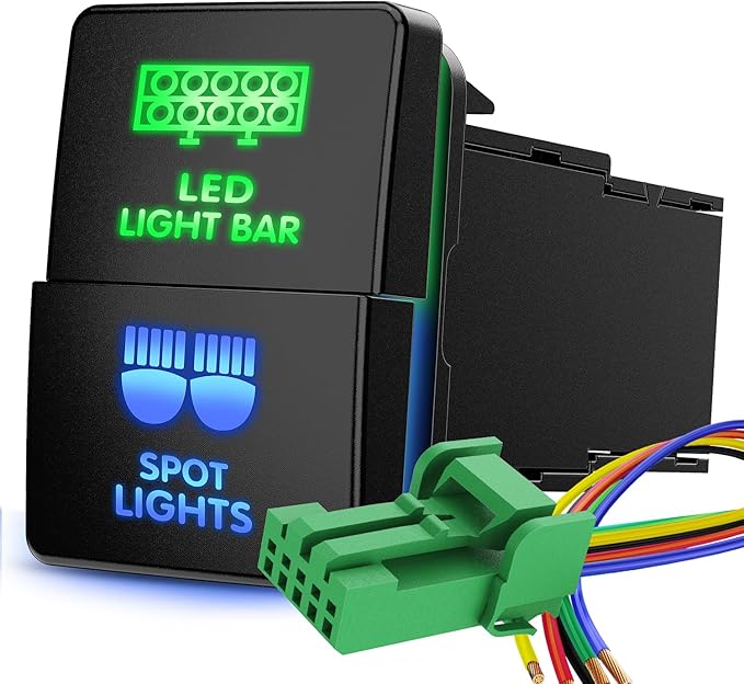 Nilight LED Light Bar & Sport Lights Dual Push Button Switch 12V ON Off Switches with Connector Wire Kit 1.28" x 0.87" Replacement for Toyota Sequoia Highlander Tacoma Tundra 4Runner RAVR Yaris