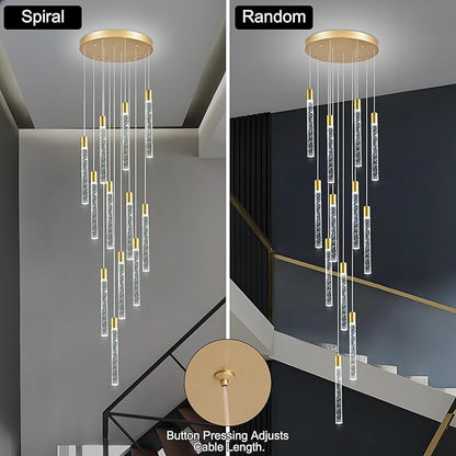12-Lights Bubble Chandelier for Entryway High Ceiling-137 Height Adjustable Crystal Chandelier,3 Color Temperature Dimmable LED Pendant Light Fixture for Foyer Living Room Staircase,Gold