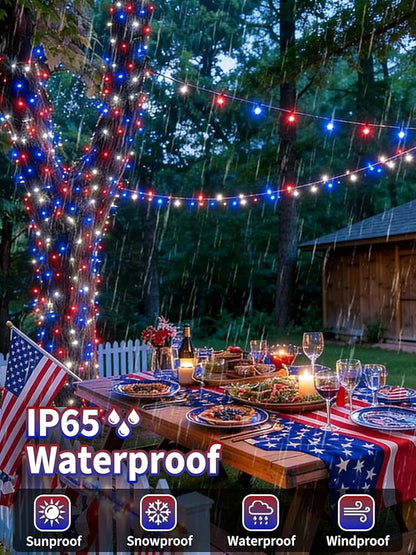 2 Pack 200 LED Red White and Blue Solar String Lights Outdoor Waterproof, Solar Powered LED Patriotic Lights, Solar Tree Lights for Independence Day 4th of July Memorial Day 250th Anniversary Decor