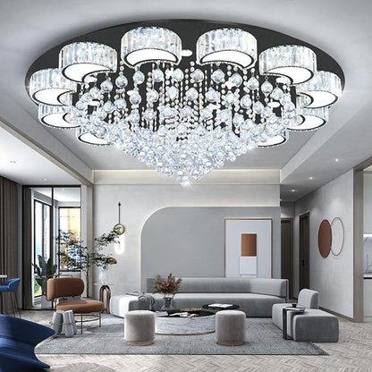 47" Black Modern Crystal Chandeliers for Dining Room LED Dimmable Light Fixtures Flush Mount Light Living Room Bedrooms
