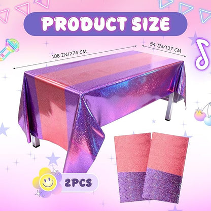 Oudain 2 Pcs Kpop Theme Party Purple & Pink Holographic Party Tablecloth 54 x 108 Inch Plastic Rectangle Tablecloth Waterproof Table Cover for Demon Kpop Theme Birthday Decoration