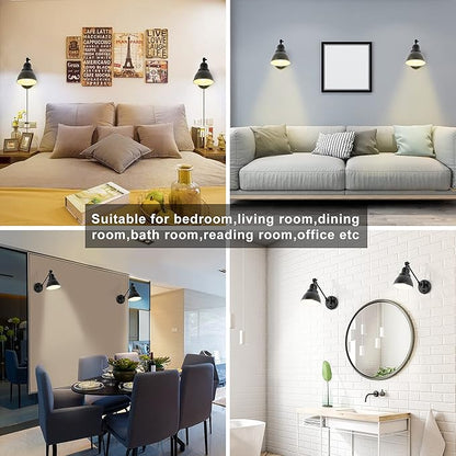 GOODATE Plug in Wall Sconces, Wall Sconce Lighting with Dimmable On Off Switch, Swing Arm Wall Lamp, Black Metal Industrial Wall Light Fixtures, Safety E26 Base, 6FT Plug in Cord