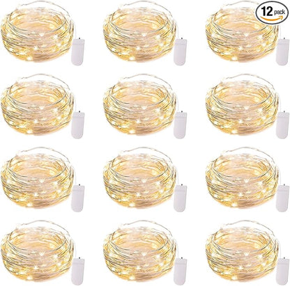 Brightown 12 Pack LED Fairy Lights Battery Operated String Lights - 7ft 20LED Waterproof Silver Wire Firefly Starry Moon Lights for DIY Crafts Wedding Table Centerpieces Party Ramadan Decorations