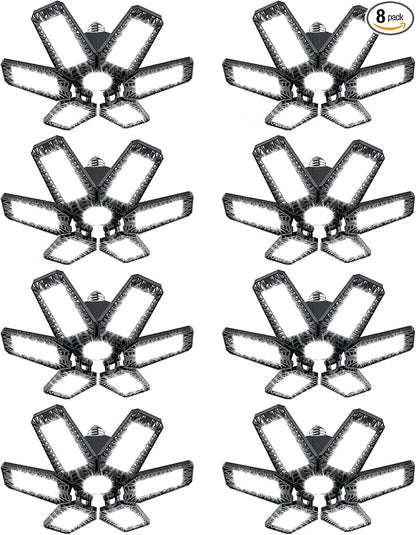 8 Pack LED Garage Light - 180W 18000LM 6500K Shop Lights, Garage Lights Ceiling LED with 6 Deformable Panels, Screw in E26/E27 Bulb Socket Lighting for Workshop Basement Barn Gym Warehouse