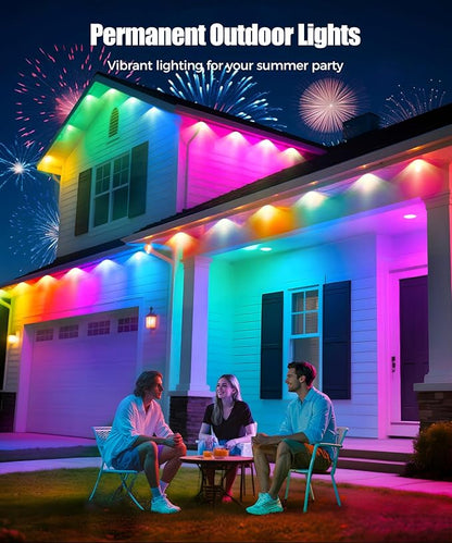 POOFZY Permanent Outdoor Lights for House,200ft RGB+IC Smart Outdoor Decor, 50 Scene Modes,App/Remote Control,for Christmas,V-Day,Thanksgiving,Daily & Holiday Party Decor