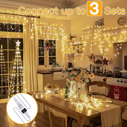 Ollny Icicle Lights for Outside 504LED 41FT, Warm and Cool White Christmas Light with Remote 8Modes Timers Waterproof, Plug in Connectable Hanging Lights for Outdoor Indoor House Roof Holiday