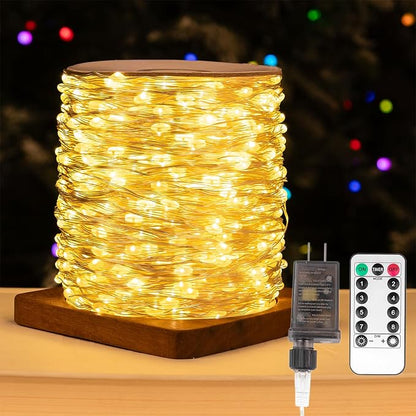 Fairy Lights Plug in,66FT 200LEDs Waterproof Led String Lights,8 Modes Remote Twinkle Light for Outdoor Indoor Christmas Wedding Birthday Garden Party Decorations,Silver Wire,Warm White