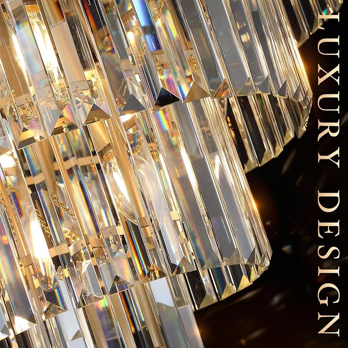 Large Crystal Chandeliers Modern 30”Gold Chandelier for Foyer Staircase Chandeliers 5 Tiers 16 Lights Luxury K9 Ceiling Pendant Lighting Fixture for Dining Room Bedroom