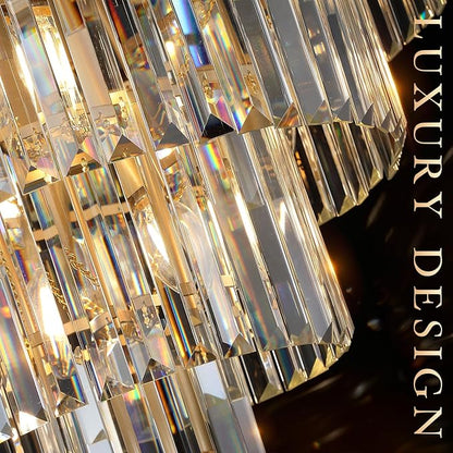 Large Crystal Chandeliers Modern 30”Gold Chandelier for Foyer Staircase Chandeliers 5 Tiers 16 Lights Luxury K9 Ceiling Pendant Lighting Fixture for Dining Room Bedroom
