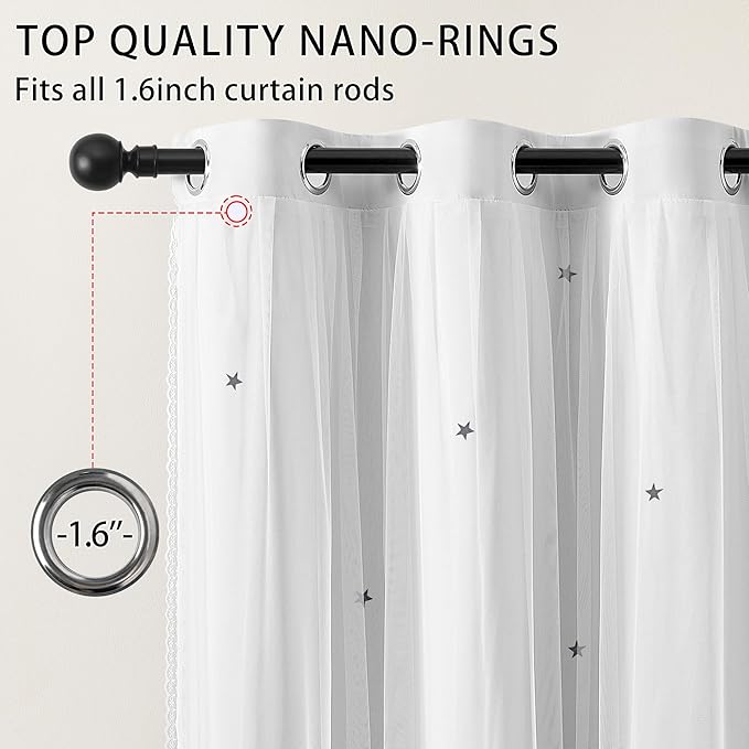 XiDi White Curtains for Girls Bedroom 84 Inches Long Blackout Nursery Curtains Double Layer with Sheer Overlay for Kids Toddler Princess Room Grommet Privacy Room Darkening Window Drapes 34 x 84 Inch