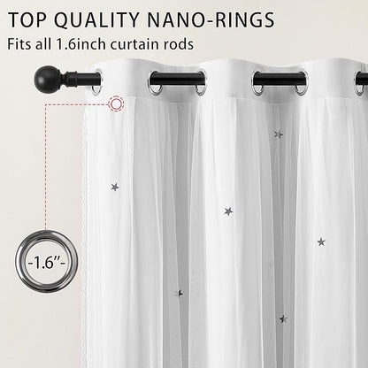XiDi White Curtains for Girls Nursery Room 90 Inches Long Blackout Double Layer Curtains with Sheer Overlay for Kids Toddler Princess Bedroom Living Room Darkening Grommet Window Drapes W52 X L90