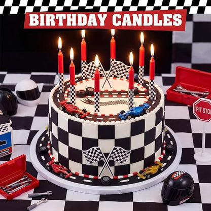 Conelist 12 Pcs Racing Car Themed Birthday Candles Cartoon Red Black White Birthday Decorations Movie Cake Toppers for Racing Car Themed Party Supplies