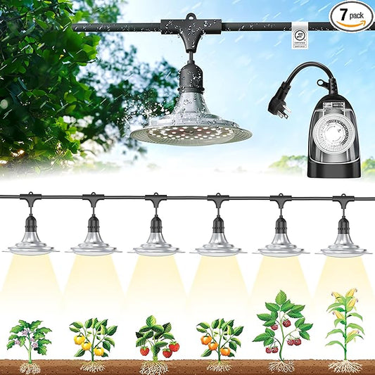 Outdoor Grow Lights with Timer, Full Spectrum Greenhouse Grow Lights with Timer For Outdoor Plants, IP65 Waterproof String Grow Light Outdoor, UL Certified Daisy Chain LED Grow Light, 21.3FT