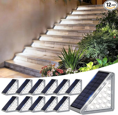 Solar Step Lights Outdoor Waterproof IP65,Cool White Solar Stair Lights, Outdoor Light Decor for Stair, Deck, Step, Porch and Outside Patio, 12 Pack