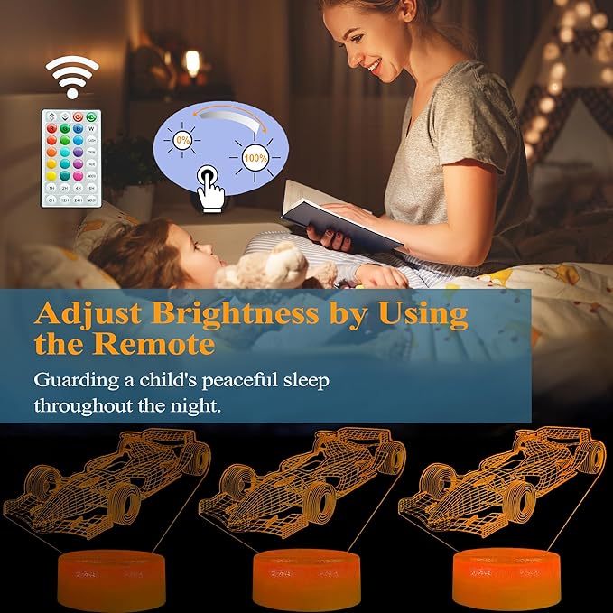 F1 Car Gifts for Boy, Formula One Night Light with Remote Control, 16 Colors Changing, RGB Flashing Mode and Dimmable, Sport Race Car Gifts for Boys Christmas Decor