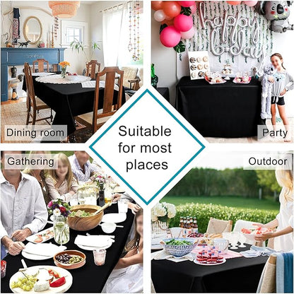 Hiasan Black Rectangle Tablecloth - 54 x 80 Inch - Waterproof & Wrinkle Resistant Washable Fabric Table Cloth for Dining, Party and Outdoor use
