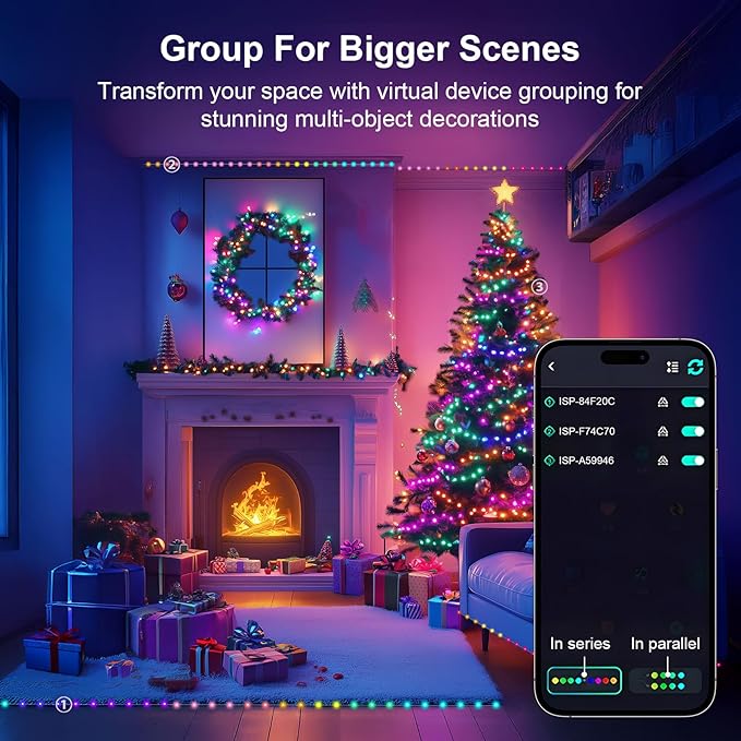 Super RGB Smart Fairy String Lights, 33Ft Usb DIY Twinkle Lights w/Remote & App Controlled, music sync,12 Modes, Multicolor & Warm White for Bedroom, Christmas, Parties,Wedding,Centerpiece, Decoration