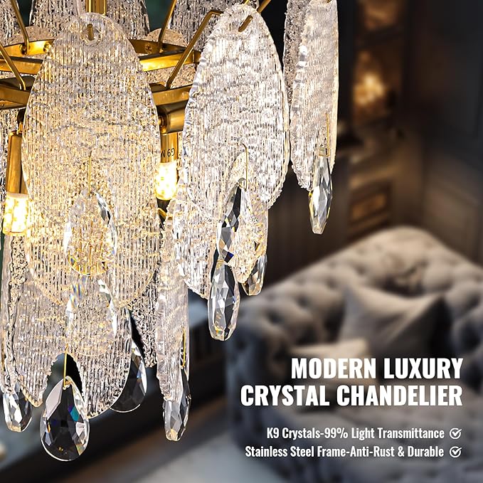 13" Tiered Chandelier, Modern Small 3-Tier Round Chandeliers for Dining Room,4-Light Tiered Crystal Glass Lighting Fixture Kitchen Island,Bedroom,Living RoomL13'' × W13'' × H16''