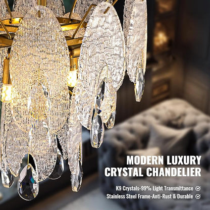 13" Tiered Chandelier, Modern Small 3-Tier Round Chandeliers for Dining Room,4-Light Tiered Crystal Glass Lighting Fixture Kitchen Island,Bedroom,Living RoomL13'' × W13'' × H16''