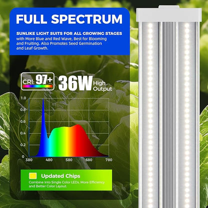 Barrina TX36 2FT Grow Light for Indoor Plants, 144W(4 x 36W, 800W Equivalent), High PPFD, 5000K Full Spectrum, Mechanical Timer, Hanging Grow Lights for Seedings with On/Off Switch, Linkable, 4 Packs