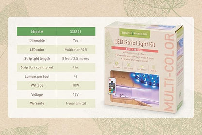 Complete LED Strip Light Kits (Multicolor RGB) 8 ft Flexible Tape with Remote Accent Light TV Backlight 338321