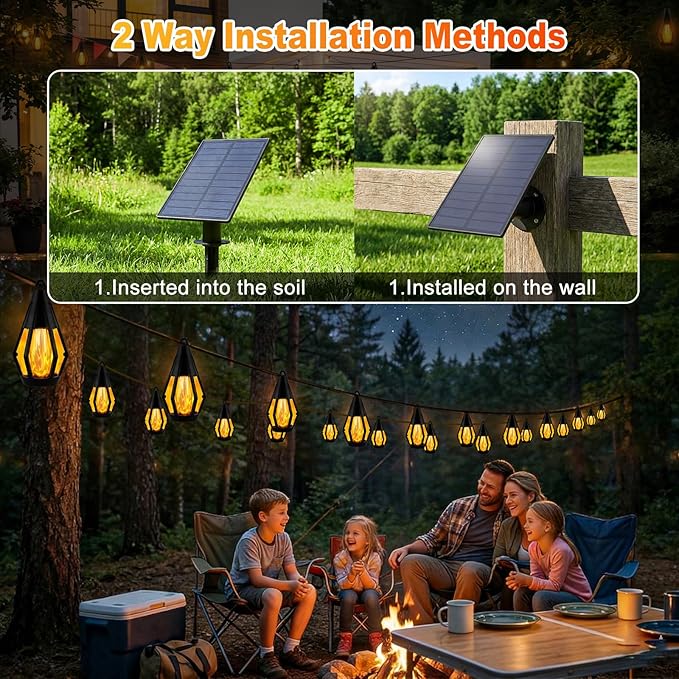 Upgraded Solar String Lights Outdoor, 31FT Solar Patio Lights with 10 Flickering Flame LED Bulbs, Waterproof Hanging Solar String Light for Outside Garden Backyard Porch Patio Bistro Party Decorations