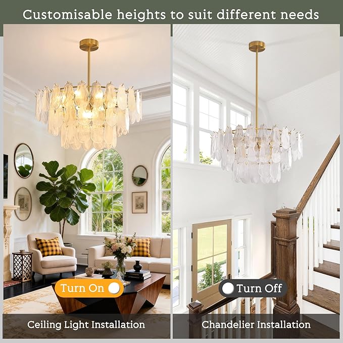 KELUOLY Modern Large Gold Chandeliers, D31.4 Inch Creative Cloud Glass Pendant Ceiling Fixture Lamp, 3 Tier Round Crystal Glass Chandelier, 12-Light for Living Room Bedroom Dining Room Entryway (E12)