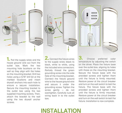 ASD LED Indoor Wall Mount Light Fixture - 14 Inch 20W Modern Interior Nickel Dimmable Wall Sconce Light - ETL 3000K 4000K 5000K Adjustable - Hallway, Bedroom LED Wall Lights